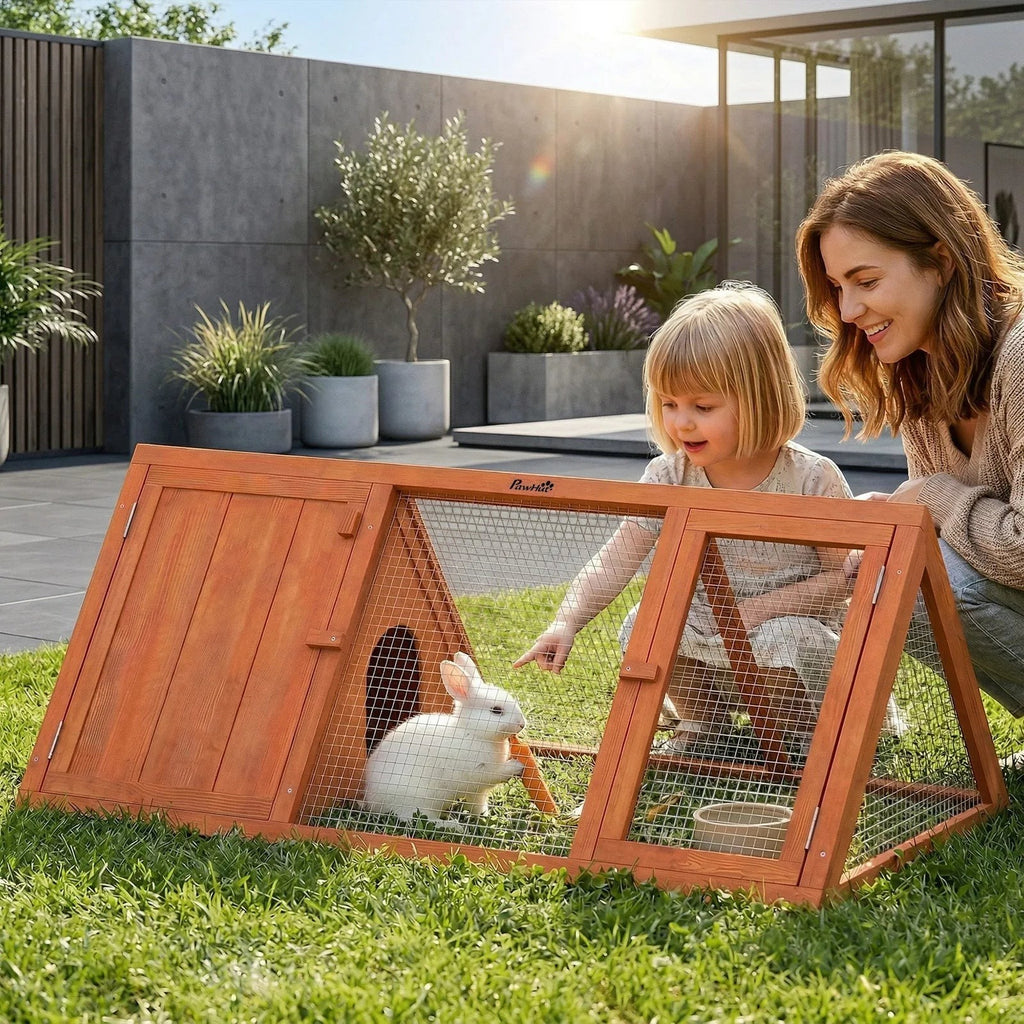Rabbit Hutch Outdoor, Wooden Chicken Coop with Run, Orange