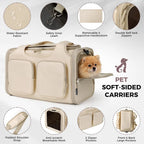Dog & Cat Carrier for Pets Up to 12 Lbs, Airline Approved Collapsible Soft-Sided Travel Bag with Locking Zippers, Breathable Mesh & 4 Large Pockets, Removable Fleece Pad