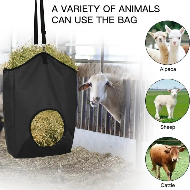 1pcs Goat Hay Feeder Bag Adjustable Slow Feed Hay Bag for Rabbits Horses Sheep Durable Hanging Animal Feeder