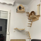 Wooden Cat Climbing Shelves Wall Mounted Cat Tree Sisal Scratching Post Pedal Hammock Indoor Kitten Playground Cats Accessories