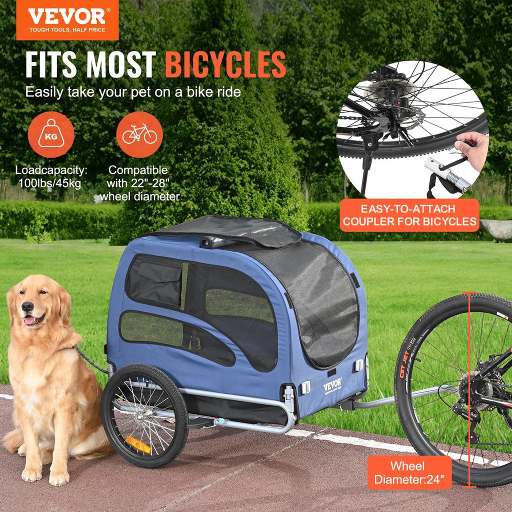 100lbs Pet Cart Bicycle Carrier Dog Bike Trailer with Coupler, Reflectors, Flag, Collapsible to Store for Dogs Travel
