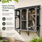Catio Cat Enclosure, Wood Window Box, UV-Resistant Roof & Rust-Resistant Steel Mesh, Pet House with 2 Lounging Boxes and 5 Platforms, All-Weather Use, Keeps Insects Out