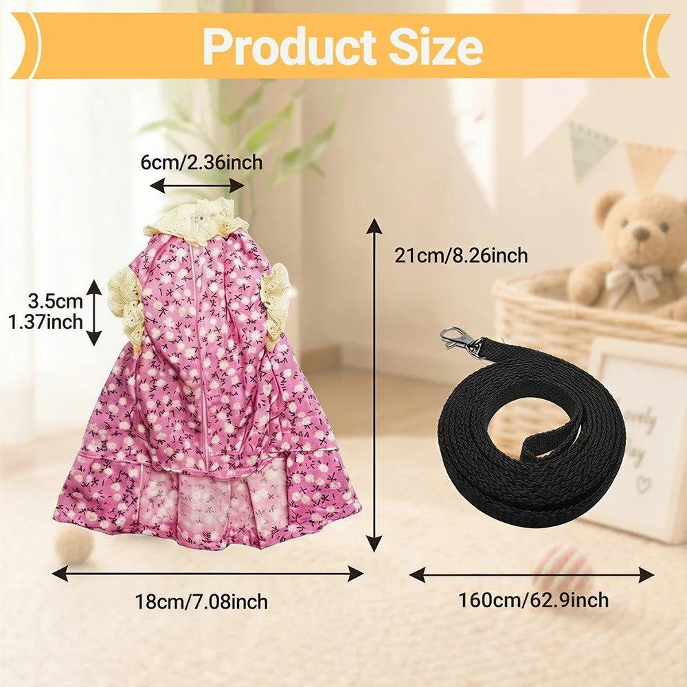 Cute Adjustable Ferret Vest Harness Soft Berber Fleece Ferret Traction Rope Comfortable Escape-Proof Ferret Dress Pet Walking