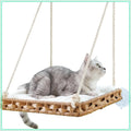 Cat Window Perch Hammock Bed for Indoor Cats, Large Handwoven PE Rattan Window Seat, 4 Suction Cups, Washable Cushion, 2.3 Inch Fence Shelf