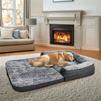 Foldable Human Dog Bed for Adult 2 in 1 Calming Large Dog Bed Washable Waterproof Dog Sofa Couch Bed Plush Cover Bolster Lounge