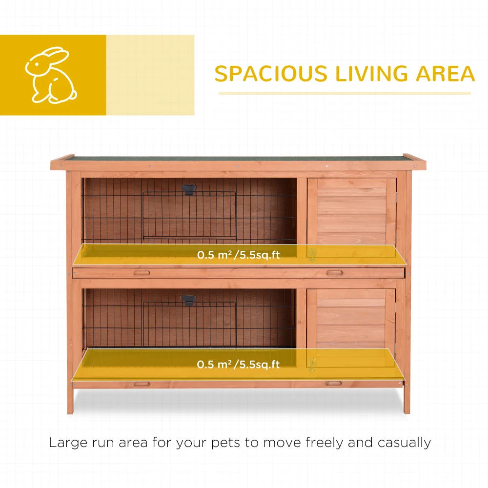 54" 2-Story Large Rabbit Hutch Bunny Cage - Wooden Pet House for Small Animals, Lockable Doors, No Leak Tray, Waterproof Roof, Outdoor/Indoor Use, Orange