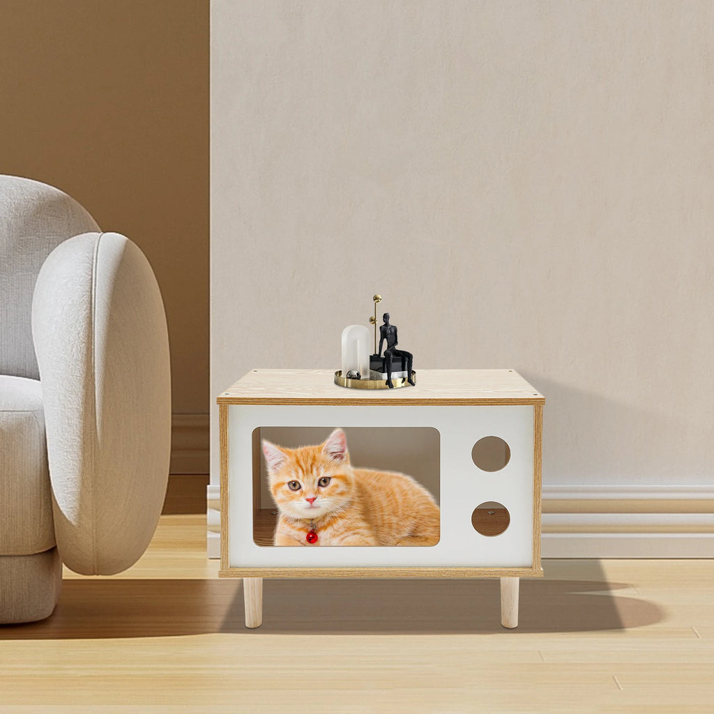 Marlowe Mid-Century Cat House — Solid Wood TV-Stand Silhouette