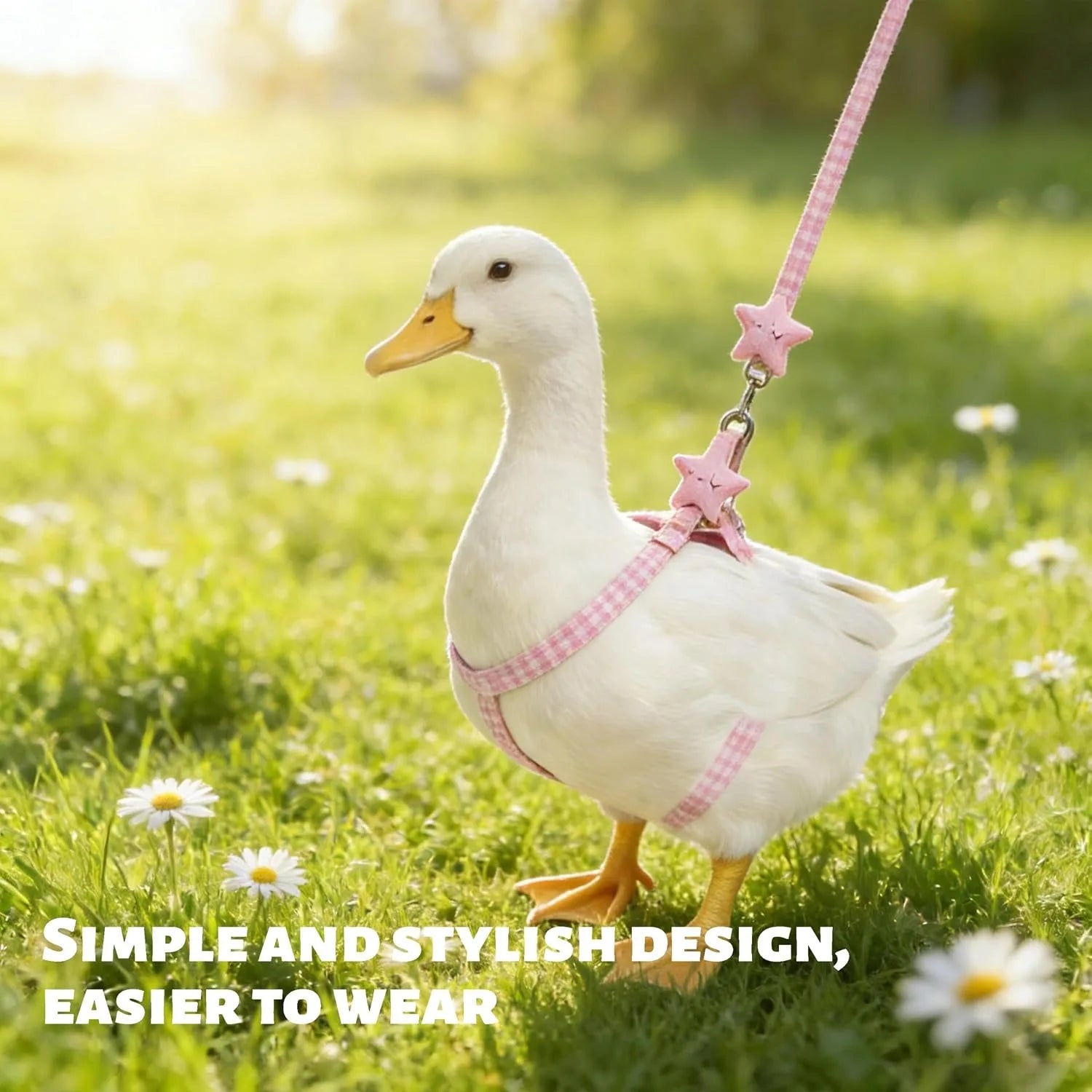 Pink&Blue Adjustable Chicken Harness Leash Set, Easy Wear Star Vest, Duck Harness for Duck Goose（2Pcs）