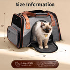 Premium Pet Carrier for Medium to Large Cats, Durable Leather & Oxford Fabric, Top & Side Load, Foldable, for Travel & Car