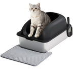 Stainless 24IN Steel Cat Litter Box with Lid Large Cat Litter Box for Big Cats Anti-Urine Leakage Scoop and Mat Included