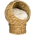Rattan cat basket, cat cave, cat house, cat bed with cushion, pet bed, water hyacinth, brown, 42 x 33 x 52 cm