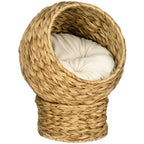 Rattan cat basket, cat cave, cat house, cat bed with cushion, pet bed, water hyacinth, brown, 42 x 33 x 52 cm