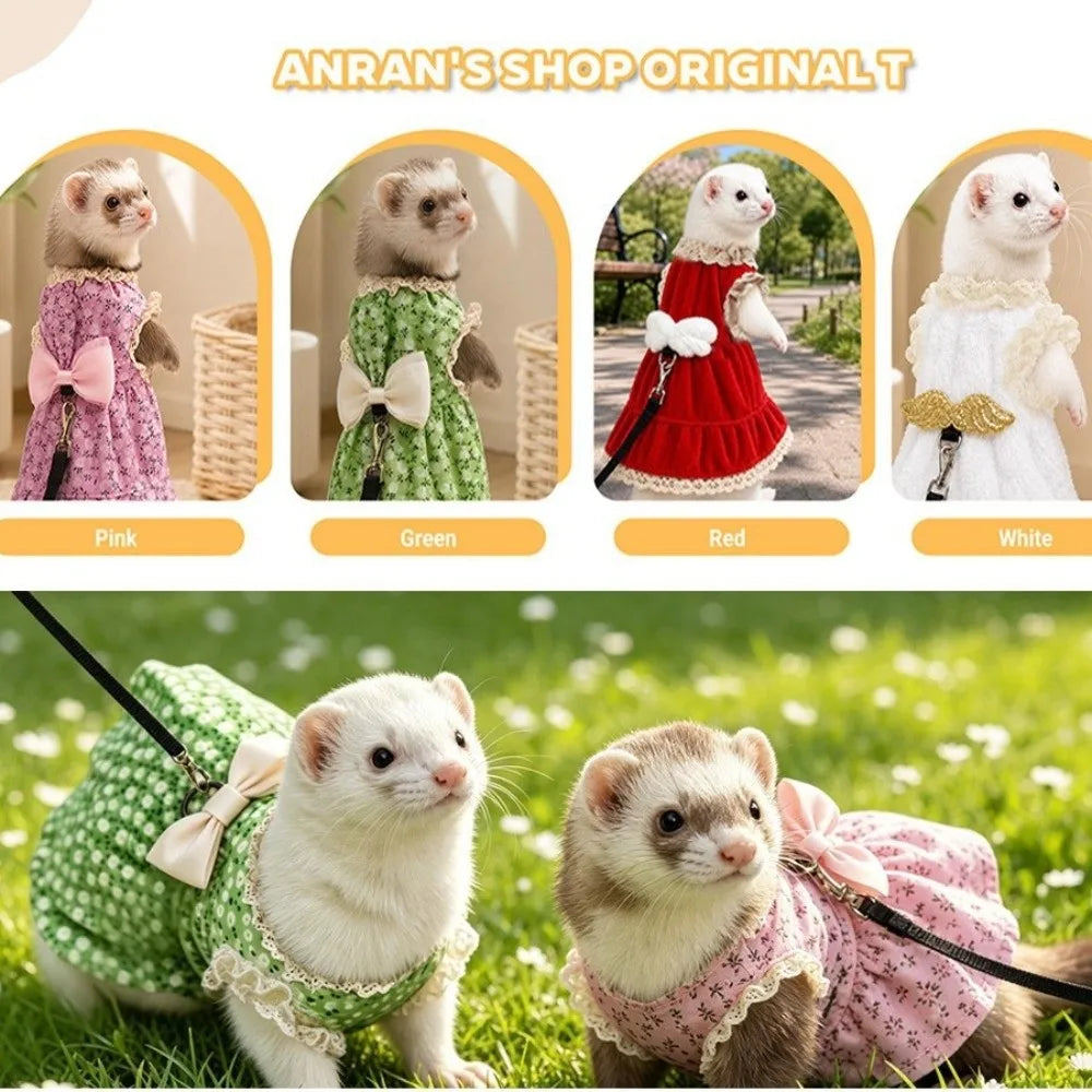 Cute Adjustable Ferret Vest Harness Soft Berber Fleece Ferret Traction Rope Comfortable Escape-Proof Ferret Dress Pet Walking