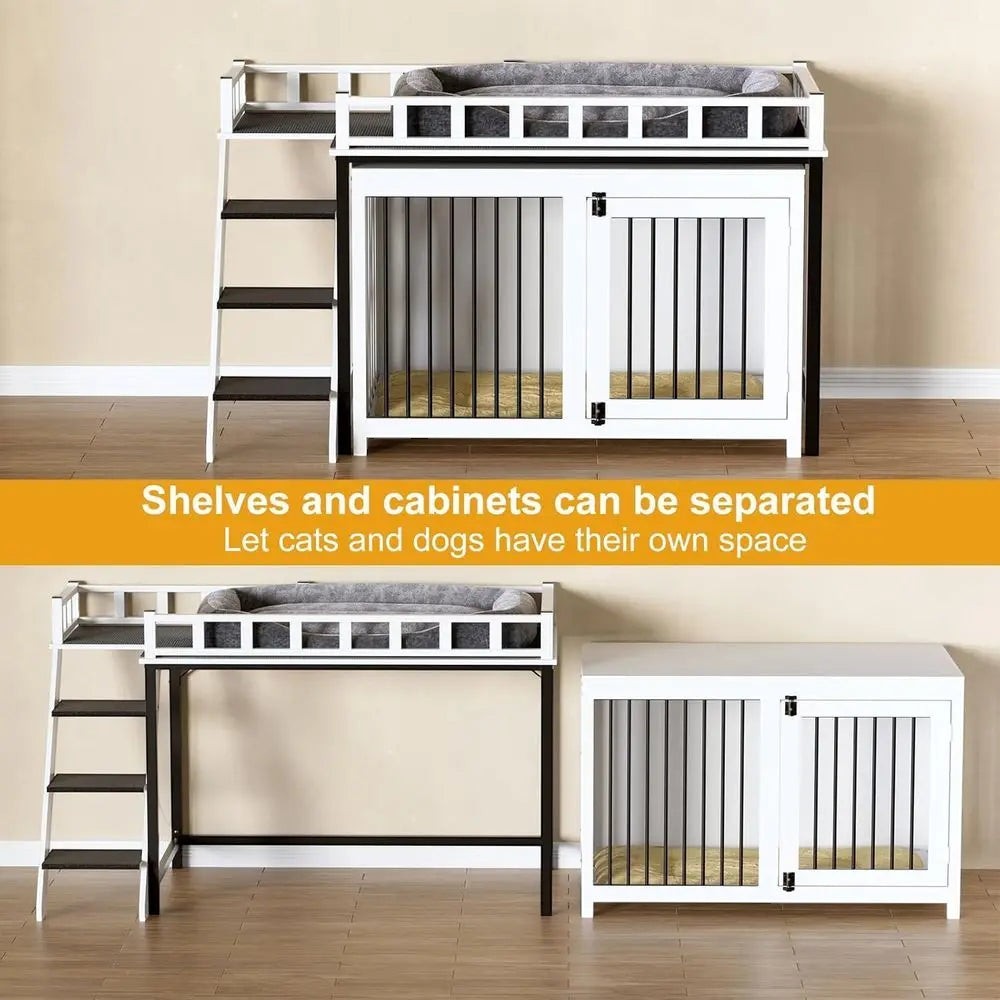 Pet Bunk Bed Stairs Storage, Window Perch, Multi-pose Blanket, Dog Bed for Small to Medium Sizes