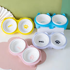 Pet Feeding Bowl Cat Single Capacity 15° Tilt Neck Protection Anti Slip Stainless Steel Indoor Daily Kitten Plastic Base