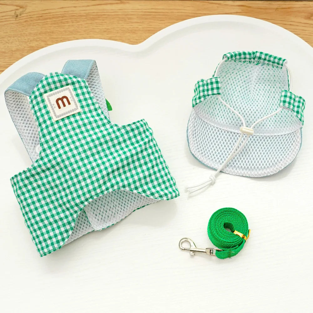 Three-piece Set Duck Frog Spring and Summer Pet Chest Harness Traction Rope Set - Breathable Fabric - For Cats & Puppies - Suita