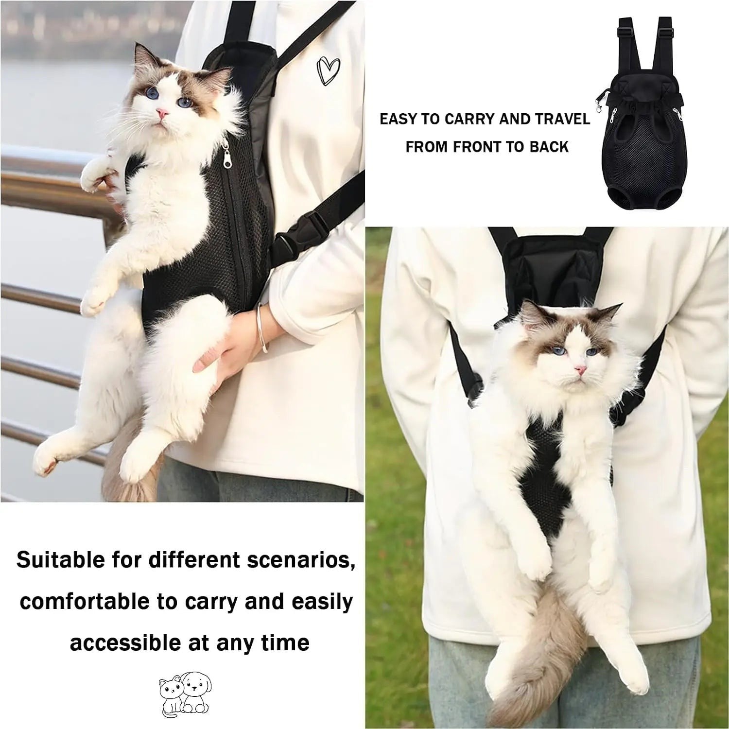Pet Carrier Backpack for Small Medium Dogs Cats 5-18 Lbs, Legs Out, Adjustable Pet Front Carrier for Hiking Camping Traveling