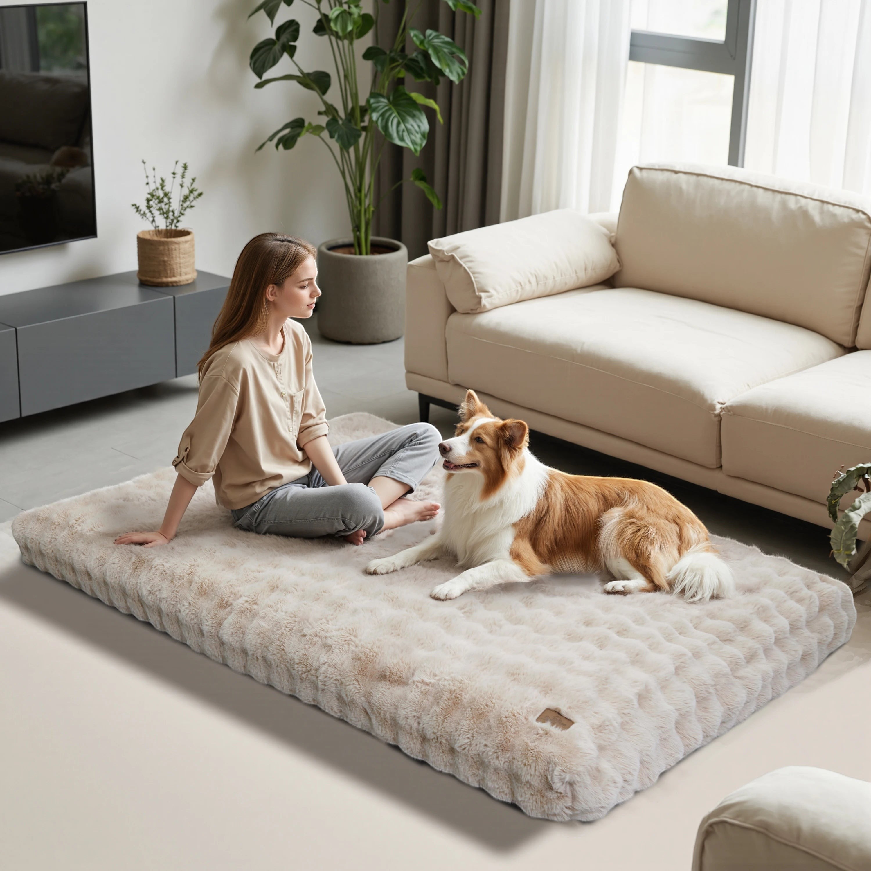 Mincy Pets Plush Dog Bed: Waterproof-Lined Foam Mat product photo.