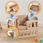 Raised Wooden Dog Bed with Steps and Railing, Easy Clean, 31.5x19.7x15.4
