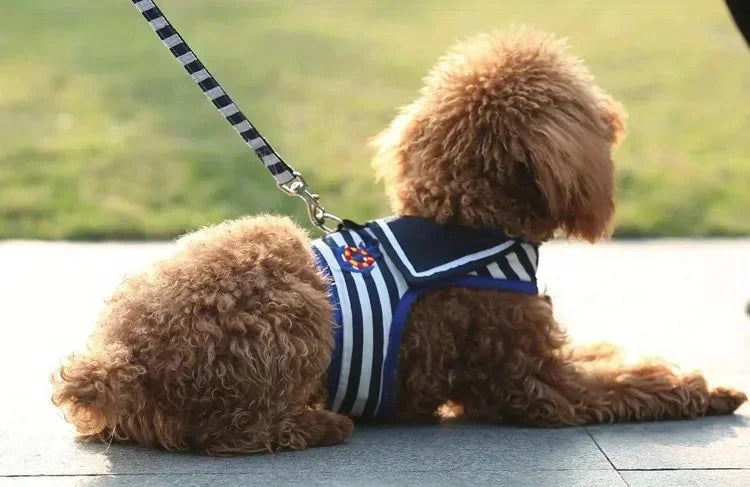 Soft and Breathable Nautical-style Dog Outfit & Leash Set, Suitable for Small and Medium Dogs, Puppy Collars, Harness and Leash for Dogs and Cats