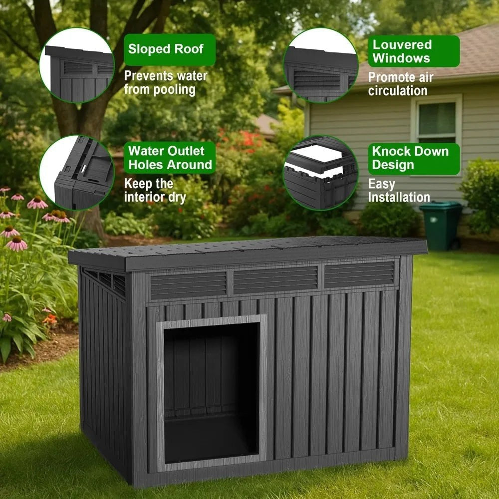 All-Weather Resin Dog House - Durable Outdoor Kennel for Backyard, Farm, Pasture