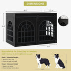 Black 45.1 Inch Wooden Dog Crate Furniture with Sliding Barn Door, 2-in-1 Pet Kennel & TV Console Table with 3 Hanging Hooks, Chew Resistant Multi-Purpose Indoor Pet Enclosure
