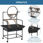 64-Inch Bird Cage Playstand with Perches and Ladders, Stackable Metal Parrot Playground with Removable Tray and Lockable Wheels, Easy-Clean Aviary for Parakeets, Cockatiels, Conures, and Macaws