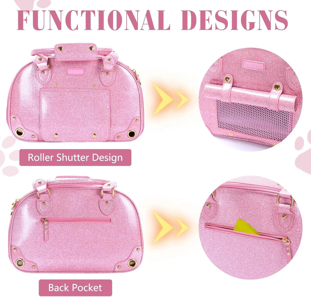 Pet Carrier Purse for Small Dogs Cats, Bling Waterproof Premium Leather Travel Bag, Airline Approved