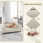 Memory Foam Dog Sofa Bed with Backrest and Armrest, Elevated Pet Couch Bed with Wooden Legs, Beige