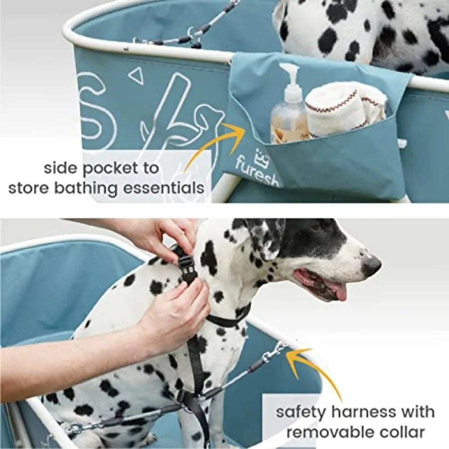 Big Dipper Dog Bath Tub with Stairs Elevated Portable Foldable Wash Station with Steps for Bathing Shower and Grooming Indoor O