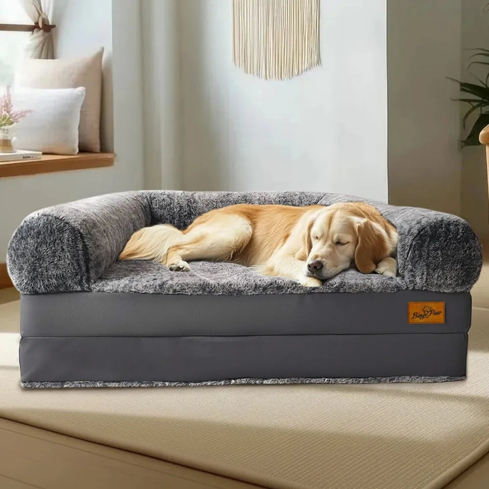Foldable Human Dog Bed for Adult 2 in 1 Calming Large Dog Bed Washable Waterproof Dog Sofa Couch Bed Plush Cover Bolster Lounge