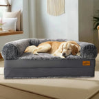 Foldable Human Dog Bed for Adult 2 in 1 Calming Large Dog Bed Washable Waterproof Dog Sofa Couch Bed Plush Cover Bolster Lounge