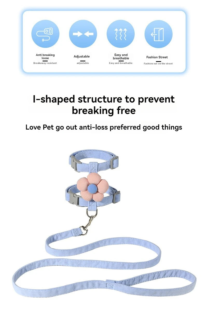 Cat Harness and Leash Sets Adjustable Dog Harness for Small Dog Leash Breashable Pet Harness Out Walking Dog Strap