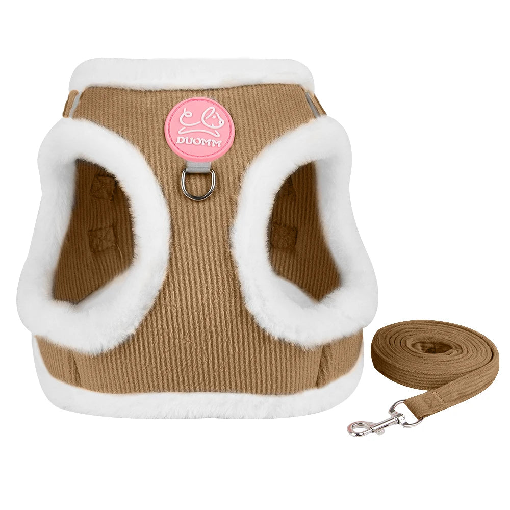 Autumn and Winter Warm Chihuahua Dog Harness with Fur, Pet Harness and Leash Set for Walking Dogs, Puppy Yorkies Mascotas Accessories rabbit rabbit clothes guinea pig accessories