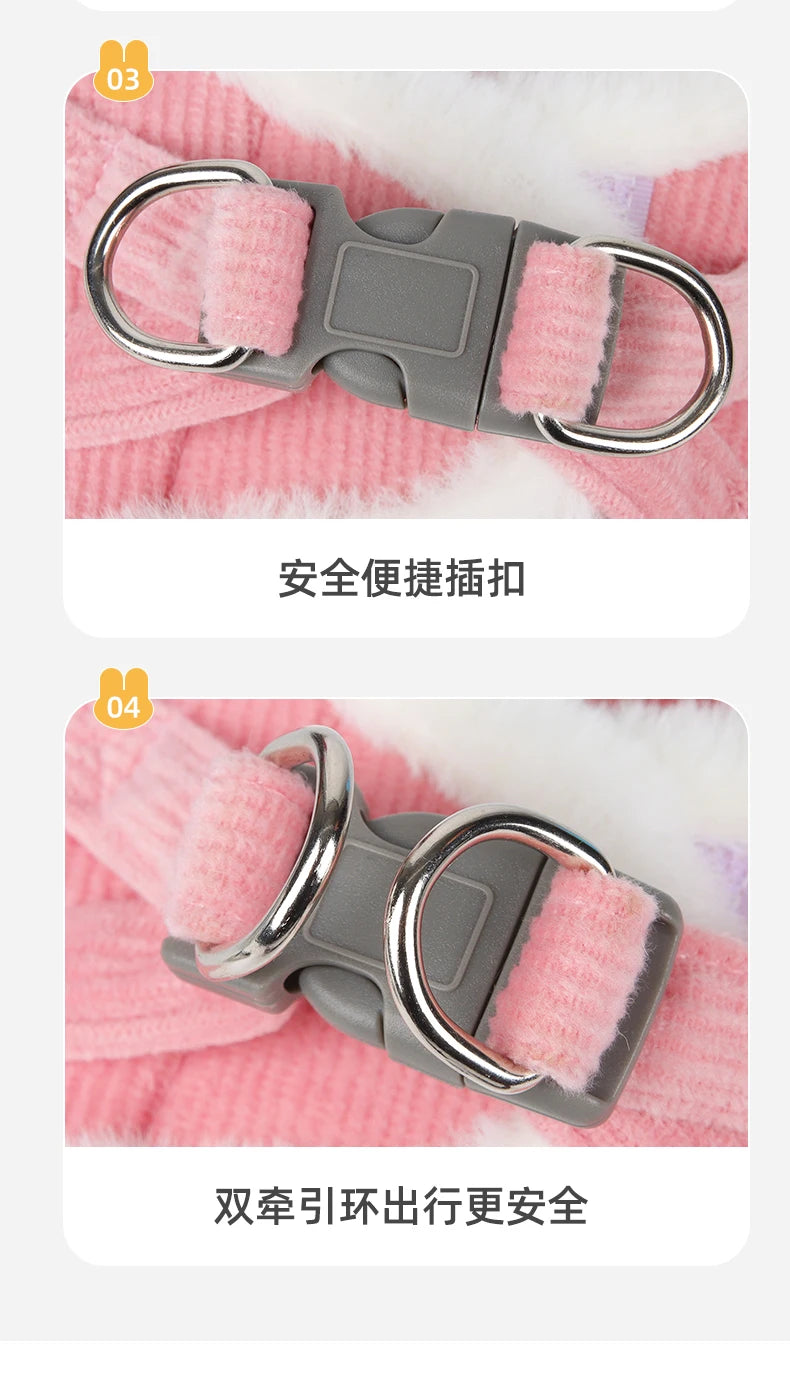 Autumn and Winter Warm Chihuahua Dog Harness with Fur, Pet Harness and Leash Set for Walking Dogs, Puppy Yorkies Mascotas Accessories rabbit rabbit clothes guinea pig accessories