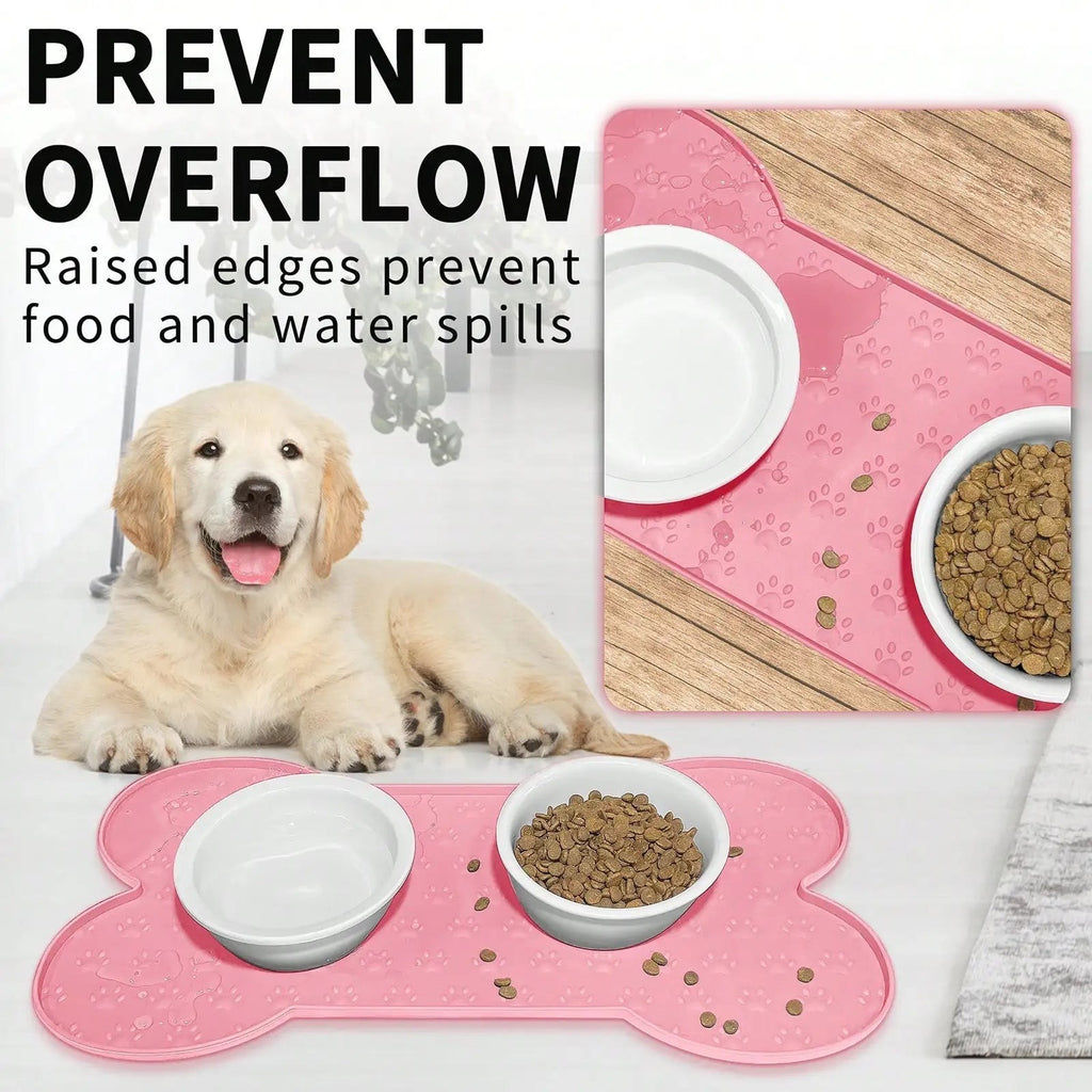 1PC Bone Shape Non-Slip Silicone Pet Placemat, Raised Edge Pet Feeding Tray For Food And Water, Anti-Spill Feed Mat For Small Medium Dogs And Cats, Easy Clean Purable Bowl Mat