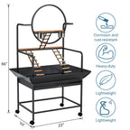 64-Inch Bird Cage Playstand with Perches and Ladders, Stackable Metal Parrot Playground with Removable Tray and Lockable Wheels, Easy-Clean Aviary for Parakeets, Cockatiels, Conures, and Macaws