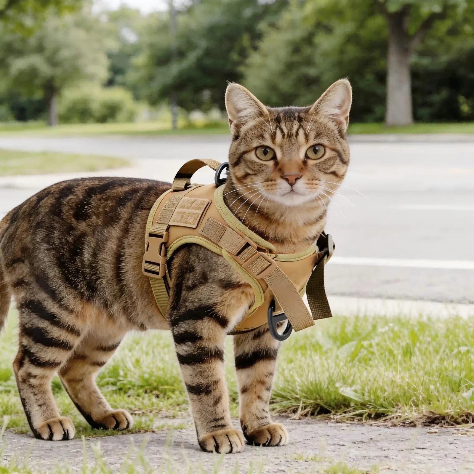 Tactical Cat Harness Vest and Leash Set Adjustable Escape Proof Soft Mesh with Handle Outdoor Walking Pet Training Supplies