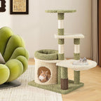 38 Inch Cat Tree with Scratching Posts, Self Groomer, Condo & Basket, Green