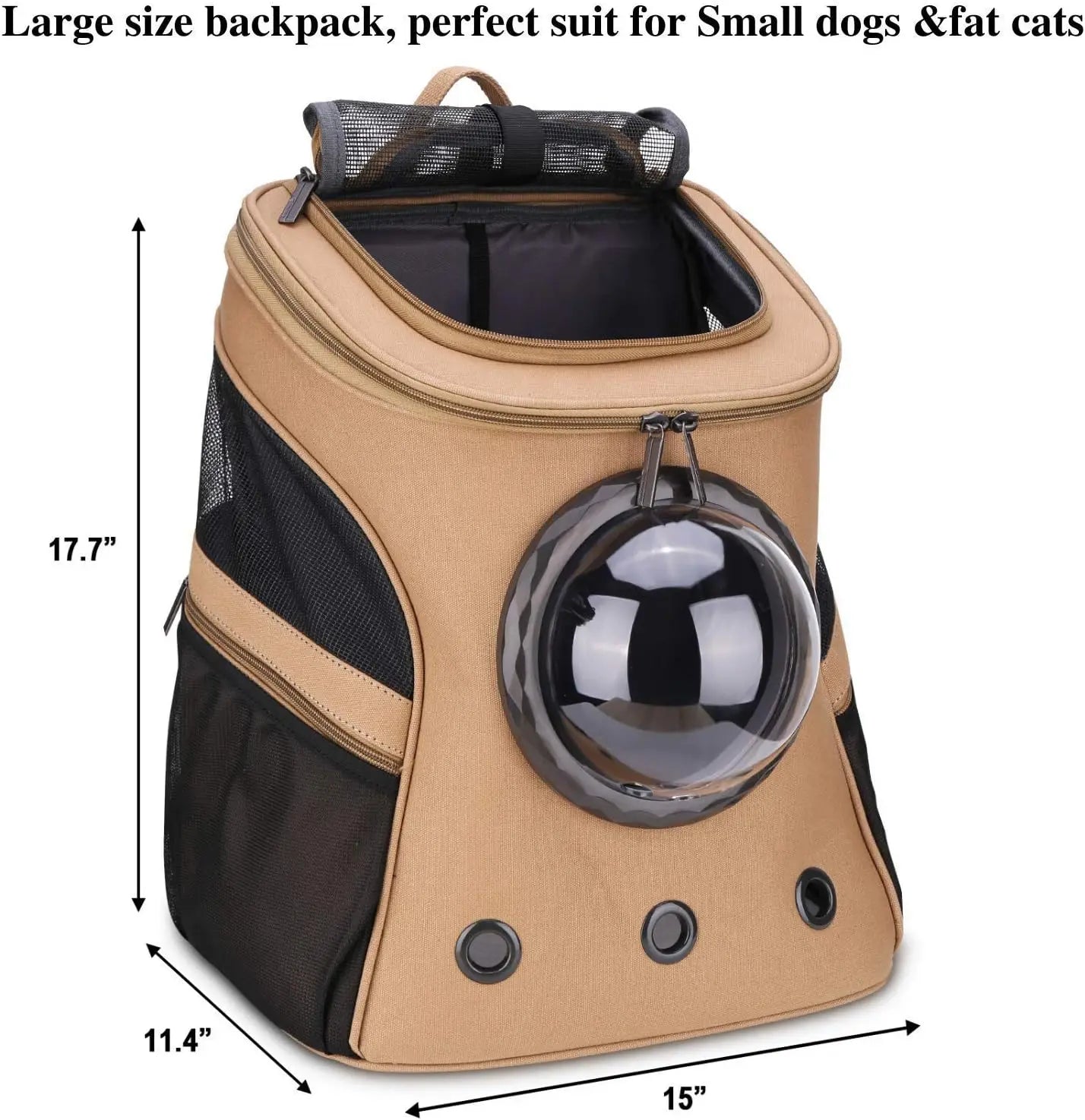Large Pet Carrier Backpack for Fat Cats & Puppies, Airline-Approved, Bubble Window, Khaki