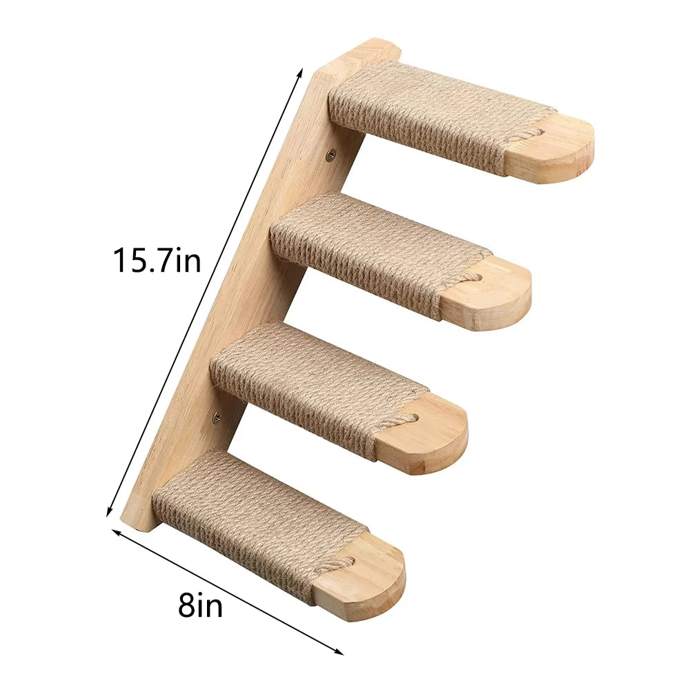 Mincy Pets Wall-Mounted Cat Rope Bridge with Sisal Steps product photo.