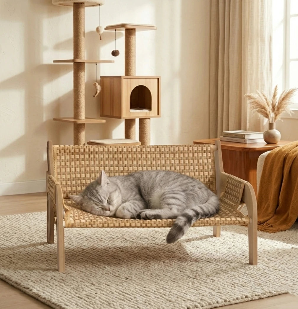 Lightweight Summer Pet Sofa Bed with Raised Cushion, Solid Wood Pet Lounger, Suitable for Cats and Dogs, (27.2" X 18.6" X 11.8"), Dog Sofa Bed, Cat Sofa, Modern Pet Furniture, Thick Padding, Sturdy Construction, Suitable for