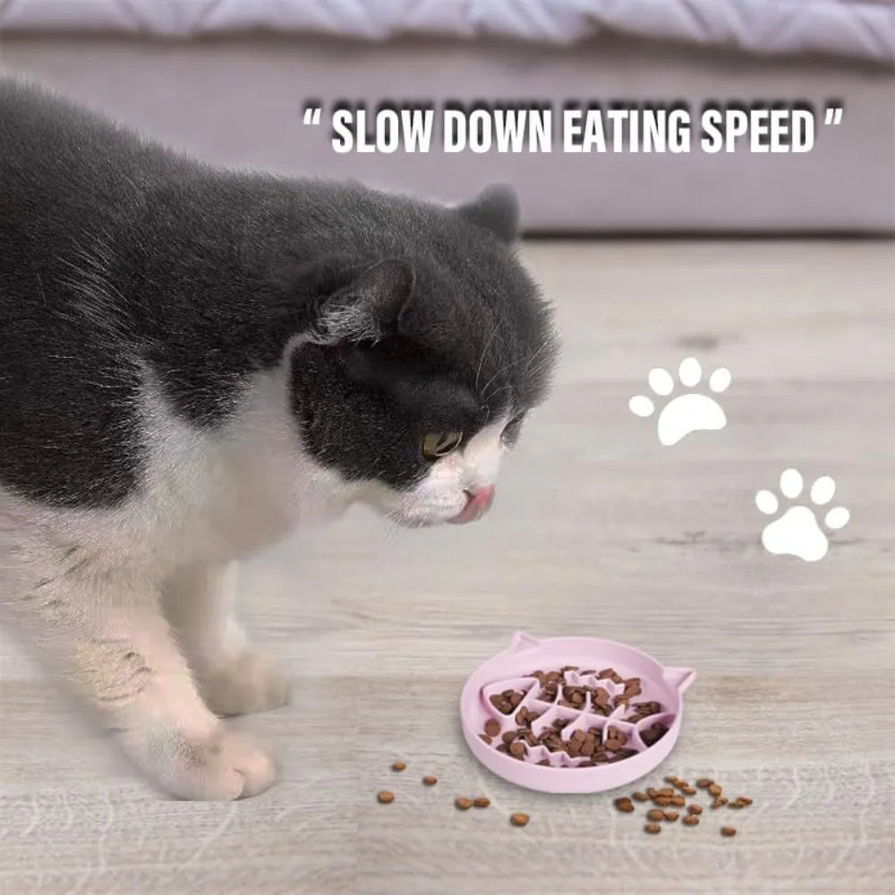 Silicone Cat Slow Feeder Bowl with Suction Cups, Puzzle Feeder for Wet Food, Reduce Overeating