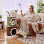 33.5in Barrel Cat Condo 2 Story House with Top Perch Comfy Mats