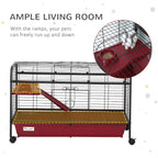 41"L Small Animal Cage - Rabbit Hutch, Ferret Pet Play House with Feeder, Rolling Wheels, Platform & Ramp