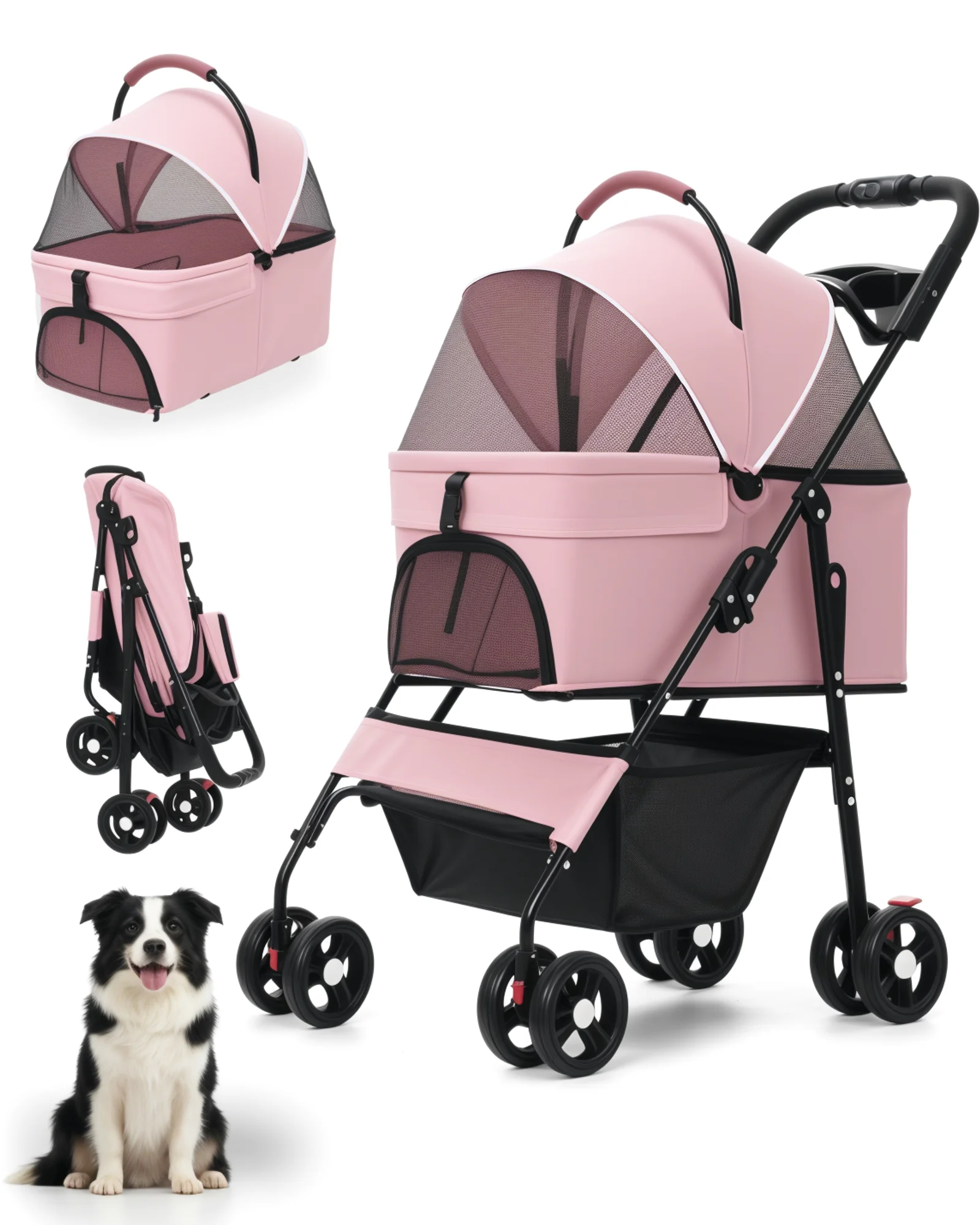 Mincy Pets Portable Pet Stroller with Removable Carrier product photo.