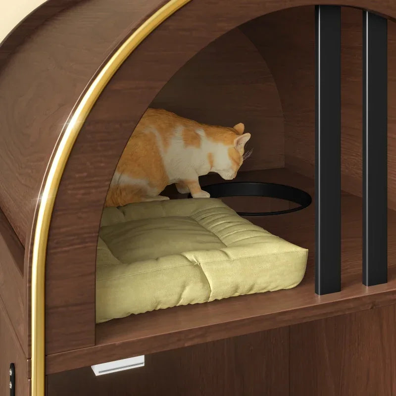 Cat Litter Box Enclosure , 2-in-1 Condo Cat Bed, Cat Shelter Furniture with Two-Level Cozy Haven for 2 Cats, Cute Kitty Condo for Sleeping, Luxury Cat House& Furniture, Espresso