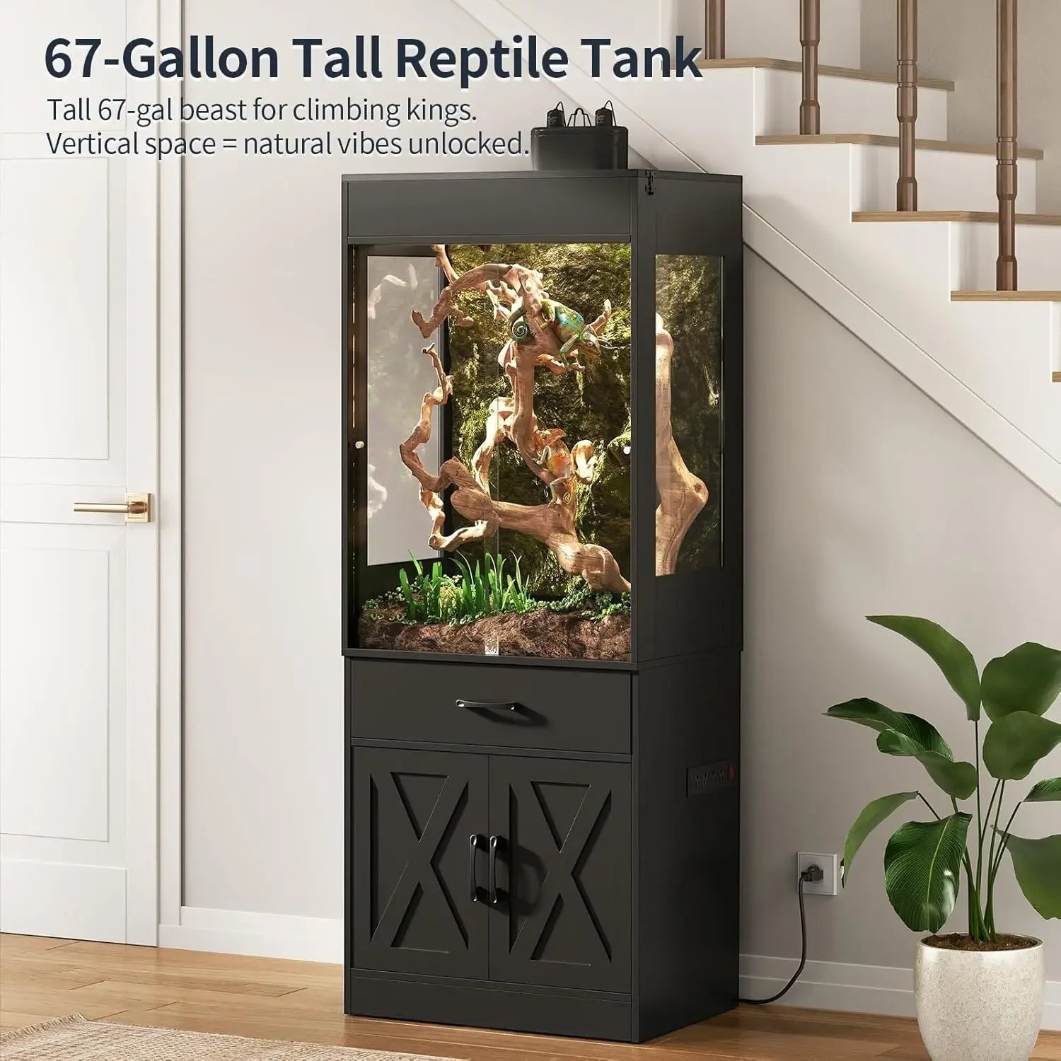 67 Gallon Reptile Tank Stand Reptile Enclosure Cabinet Lizards Gecko Skinks Snakes Reptile Terrarium Power Outlet Sliding Acryli