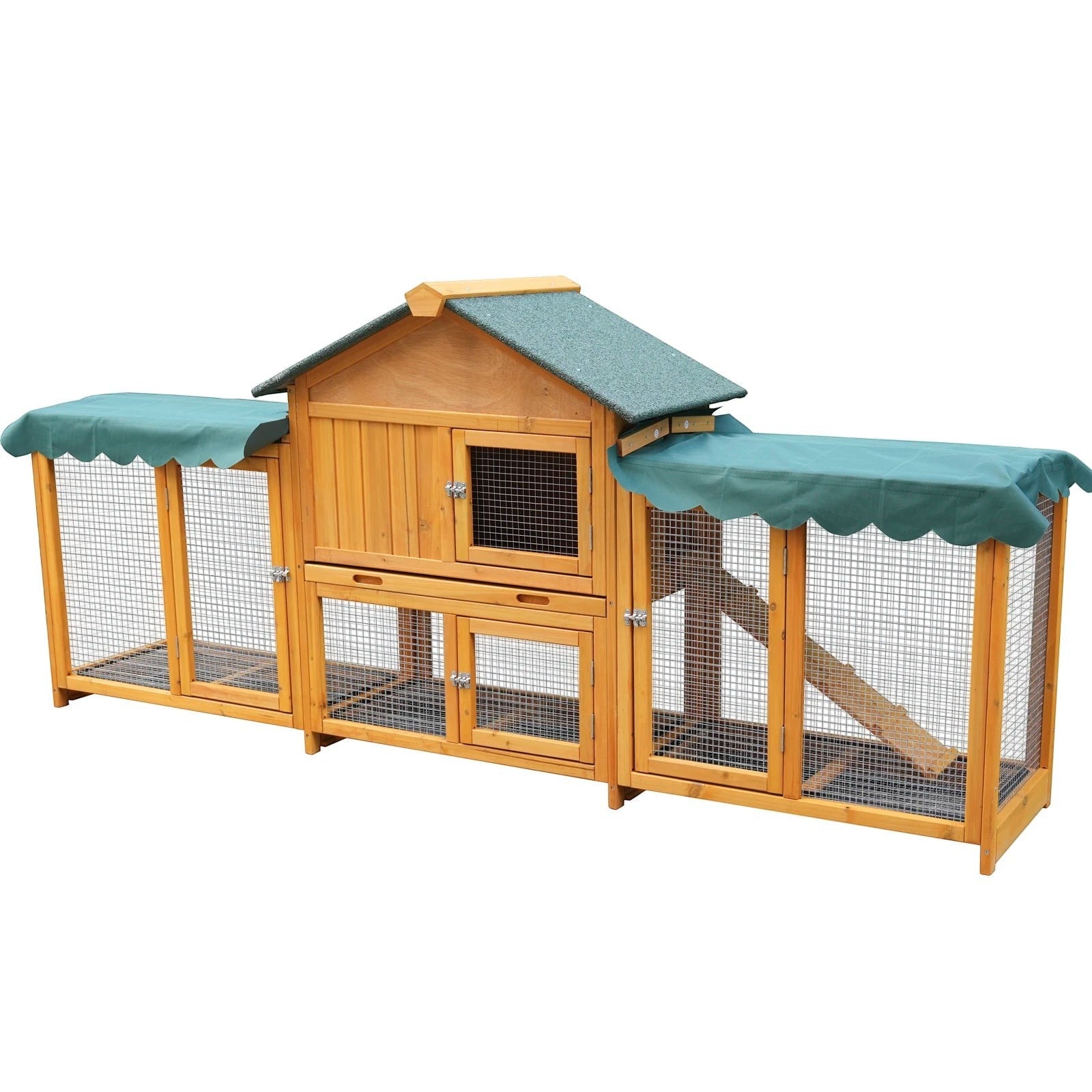 Mincy Pets 2-Tier Wooden Rabbit Hutch Outdoor Waterproof Roof product photo.