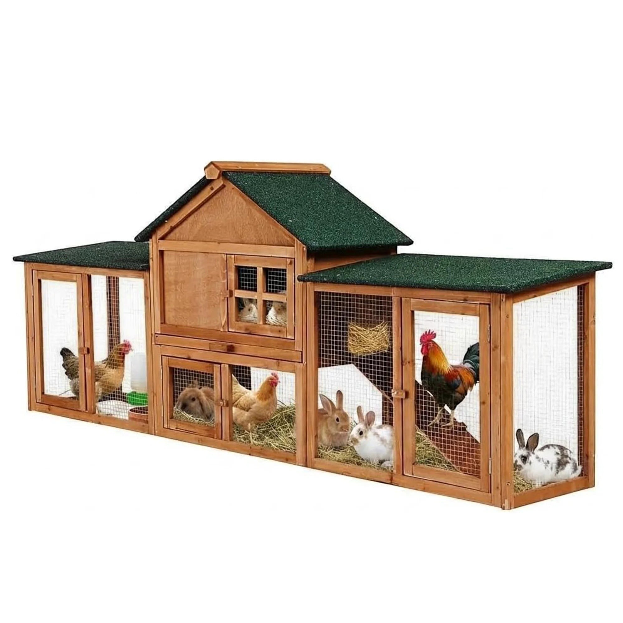2-Story Bunny Hutch Rabbit Cage Outdoor With Double Side Runs, Pull-Out Tray, Ramp, Roof For Guinea Pigs & Small Pets